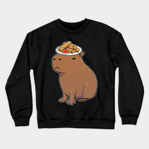 Capybara with Spring Rolls on its head Crewneck Sweatshirt by capydays